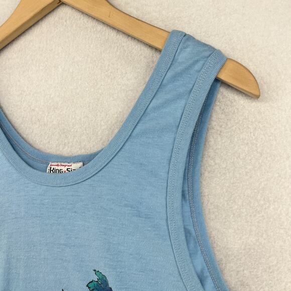 KING SIZE Tank Top Mens XLT Tall Beach Sunset Beachwear Single Stitch Blue VTG - Picture 6 of 11